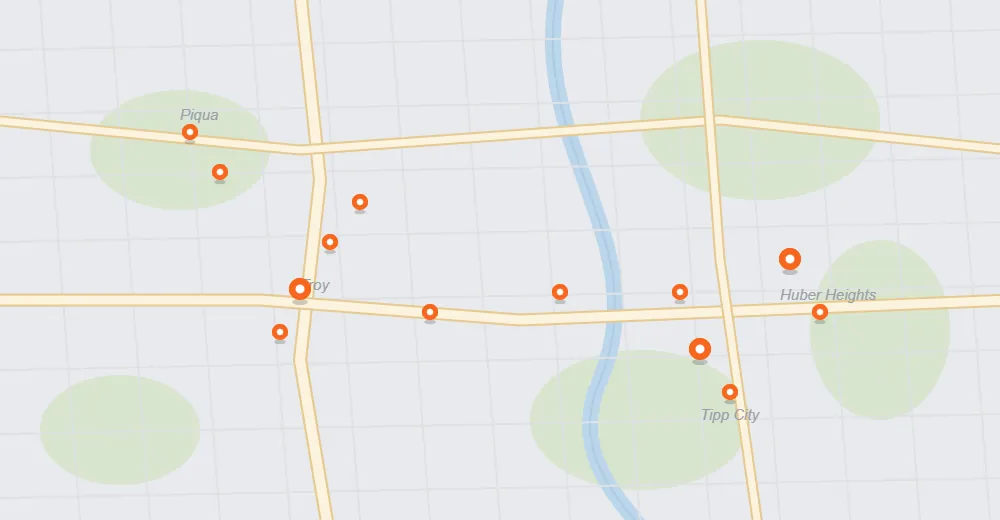 Map of a contractor's completed jobs across their service area